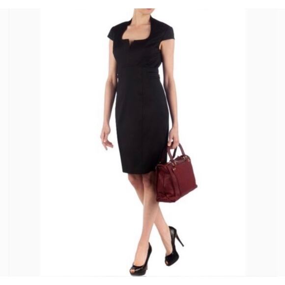 NEW Ted Baker 2 Agnes Wool Blend Sheath Buckle Black Knee Dress Cap Sleeves - Picture 1 of 13
